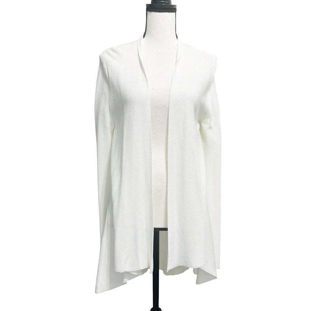 Eileen Fisher Ribbed Knit Cardigan White Sz XS Open Drape